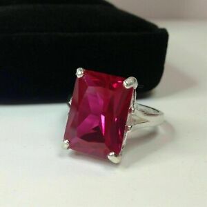 3.1 Ct Emerald Cut Red Ruby Lab Created Women's Ring In 14K White Gold Finish