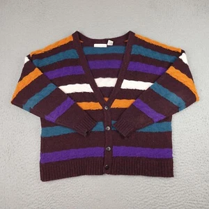 Vintage Adam Sloane Cardigan Sweater Mens Large Brown Colorful Striped Knit 90s - Picture 1 of 12