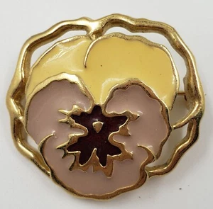 Vtg Avon Brooch Full Bloom Pansy Enameled Pin Lavender Yellow Flower 1990  - Picture 1 of 4