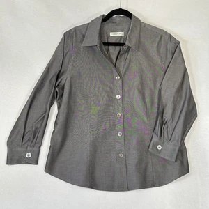 Coldwater Creek Damen L 100% Baumwolle Button Down V-Ausschnitt grau Shirt Top Bluse - Bild 1 von 6