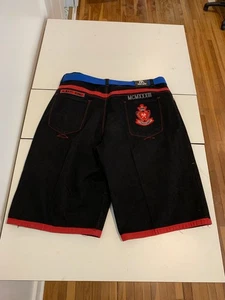 Red Ape Denim Shorts 50 Black Baggy Jorts Embroidered Vintage Y2K Grunge Cyber - Picture 1 of 14