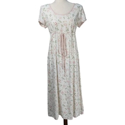 Vintage All That Jazz Pastel Floral Maxi Dress Empire Waist Tie Short Sleeves  - Image 1 of 4