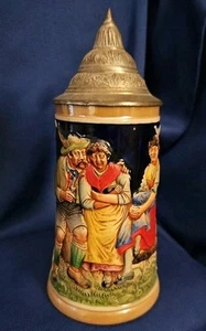 Vintage Reinhold Merkelbach German Beer Stein Pewter Lid Hand-Painted - Picture 1 of 13