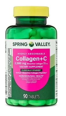 Spring Valley Highly Absorbable Collagen + C Tabs for Hair/Skin/Nail Health, 90 - Image 1 of 4