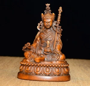 Statua Buddha Padmasambhava intagliato legno intagliato intaglio vintage maestro del loto - Foto 1 di 10