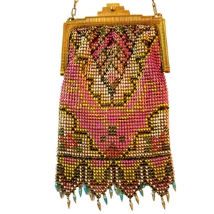 Cartera antigua vintage Whiting Davis de malla con solapa alrededor de 1920 - Imagen 1 de 11