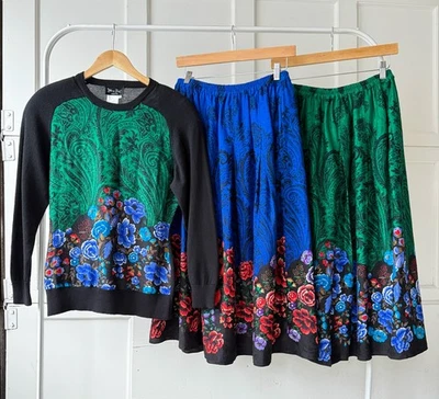 Conjunto de 3 piezas de top y falda tejida vintage de lana y seda Diane Freis de los años 80 talla S-M Foto 1 de 4