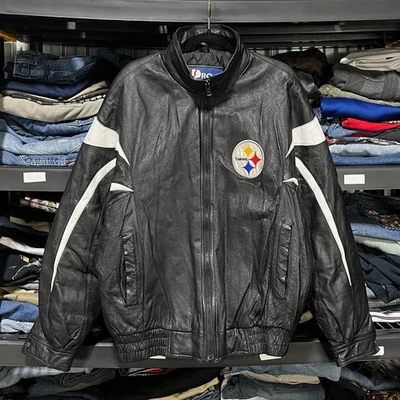 Vintage 90s Pittsburgh Steelers Pro Player Leather Jacket Mens XL Black NFL - Image 1 of 4