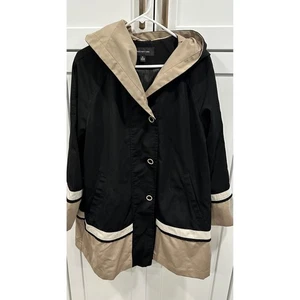JONES NEW YORK Womens Black Beige Hooded Raincoat Jacket XL Waterproof Style - Picture 1 of 7