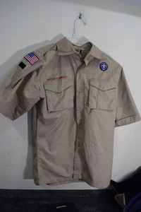 Boy Scout YOUTH L Official Uniform Tan POPLIN Shirt - Picture 1 of 12