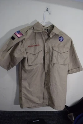 Boy Scout YOUTH L Official Uniform Tan POPLIN Shirt - Image 1 of 4