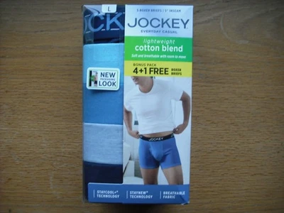 Calzoncillos boxer para hombre nuevos con etiquetas Jockey 5prs transpirables ligeros algodón azul talla: (36-38) Foto 1 de 4
