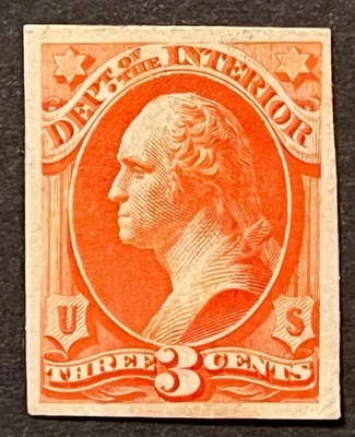 Travelstamps: US Stamps Scott # O17p4  - 3 Cent Proof on Card  Mint Hinged NGAI - Image 1 of 4
