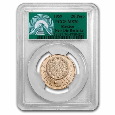 México 1959 Oro 20 Pesos MS-70 PCGS (Nuevo Die Restrike) Foto 1 de 3