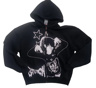 Stitch Cyber Vixen Hoodie Men's Medium Black Graphic Print Limited Drop Full Zip Foto 1 de 4