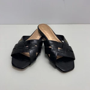 Ted Baker Zelania Black Leather Croc-effect Slip-On Sandals 38/ 7.5 - Picture 1 of 7