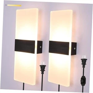  Plug in Wall Sconces Set of 2, Wall Lamp Plug in with 10%-100% plug-warm white - Picture 1 of 7
