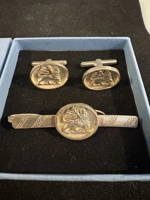 Juego de barra de corbata y gemelos vintage de plata esterlina Royal Lion 17,3 g Foto 1 de 3