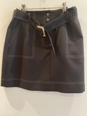 M&S Size M Black Stitched Mini Skirt, Belted, Pockets - Image 1 of 3