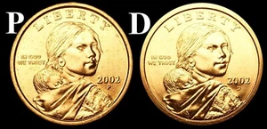2002 P & D Sacagawea Native American Dollar US Mint Coins "BU" (2 Coin Set) - Picture 1 of 5