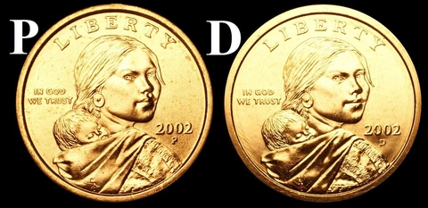 2002 P & D Sacagawea Native American Dollar US Mint Coins "BU" (2 Coin Set) Cover