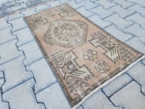 Mini alfombra turca Oushak, 1,6 x 3,0 pies, beige terracota, alfombra de lana geométrica - Imagen 1 de 9