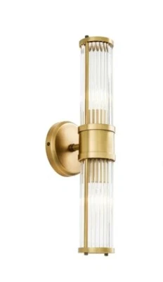 Antique Vintage Old  Art Deco Brass & Glass Rod Ship Light Wall Sconces Lamp - Image 1 of 3