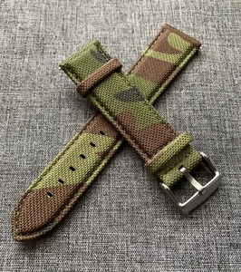 Military Sailcloth Leather Camouflage Watch Strap Quick Release 316 Steel 20/22 - Picture 1 of 5