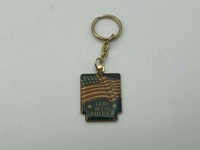 GOD BLESS AMERICA Stars + Stripes American Flag Patriotic FOB Keychain Vtg  Q4