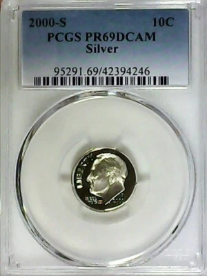 2000-S 10C Roosevelt Dime  PCGS PR69DCAM 90% Silver 22arc0422 - Image 1 of 4