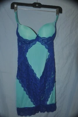 Camisón Coquette Babydoll Azul Encaje Turquesa Con Aros Push-up Acolchado Pequeño Foto 1 de 4