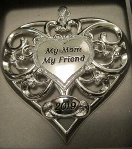 2019 MY MOM MY FRIEND SILVER HEART CHRISTMAS ORNAMENT~EUROPEAN CRYSTALS~NIB - Picture 1 of 4