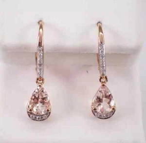 2Ct Pear Cut Lab-Created Morganite Teardrop Dangle Earrings 14K Rose Gold Plated - Picture 1 of 7