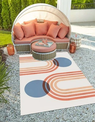 Modern Minimalist Geometric Artistic Area Rug Blue Grey Arch Lines Circle Rug - Image 1 of 4