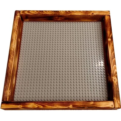 Bandeja de madera de 12" x 12" con placa base gris de 10x10 compatible con Lego + almacenamiento de ladrillos Foto 1 de 3