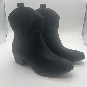 Global Win Black Embroidered Western Cowboy Ankle Boots Black Size 8.5 Read - Picture 1 of 8