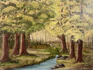 Vintage Original Ölgemälde Impressionist Landschaft Wald Bäume - signiert - Bild 1 von 12