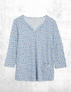 Ex Seasalt Women’s ¾ Sleeve Gypso Cotton Top in Shadded Blue Bloom - Picture 1 of 5