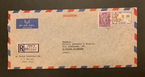 UAE / United Arab Emirates - Reg Cover Dubai to Italy (1981) Cover