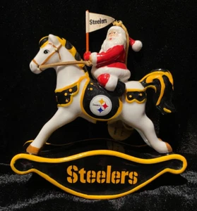 Pittsburgh Steelers 2007 Danbury Mint Santa On Rocking Horse Christmas Ornament - Picture 1 of 7