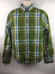 Men's Hollister California Green Blue & Yellow Checkered Dress Shirt Size M - Picture 1 of 4
