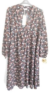 “TENDENCY” GORGEOUS BLACK DITSY FLORAL SMOCKED MIDI DRESS – PLUS SIZE – BNWT!!! - Picture 1 of 8