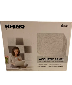 Rhino Acoustic Absorption Panel 16” x 12” x 0.4”, 6 Pcs Sound Proof Silver Gray - Picture 1 of 7