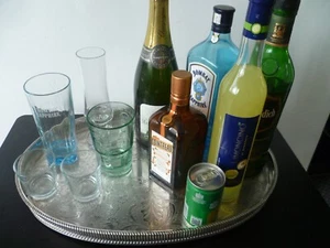 Antique, Large Oval Fretted Gallery, Silver Plated Copper Drinks Tray / Platter - Picture 1 of 19