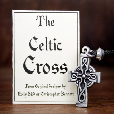 Pewter Small Celtic Cross Necklace Irish Catholic Pendant Knotwork Jewelry - Image 1 of 4