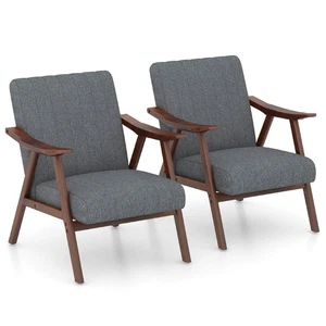 Set of 2 Accent Chair Leathaire Leisure Armchair w/ Rubber Wood Frame&Felt Pads - Picture 1 of 6