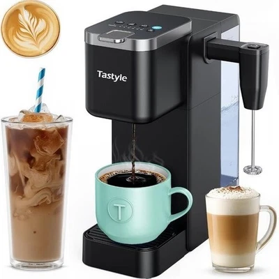 Single Serve Kaffeemaschine mit abnehmbarem Milchaufschäumer Schwarz Neu Offener Karton - Bild 1 von 4