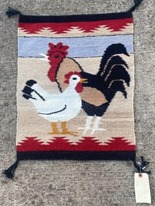 NAVAJO DINE 1970's PICTORIAL ROOSTER & HEN WHEELWRIGHT MUSEUM 18" BY  33"  GREAT - Picture 1 of 9