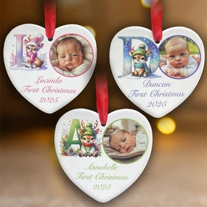 Personalised Christmas Bauble Baby First Xmas Photo Ceramic Ornament Gift - Picture 1 of 16