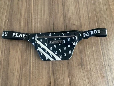 Playboy Waist Belt Bag Fanny Pack Black White Leather Monogram Y2K Vtg Feels - Image 1 of 4